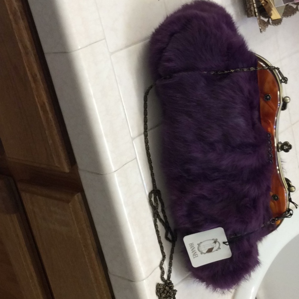 Purple fur clutch purse